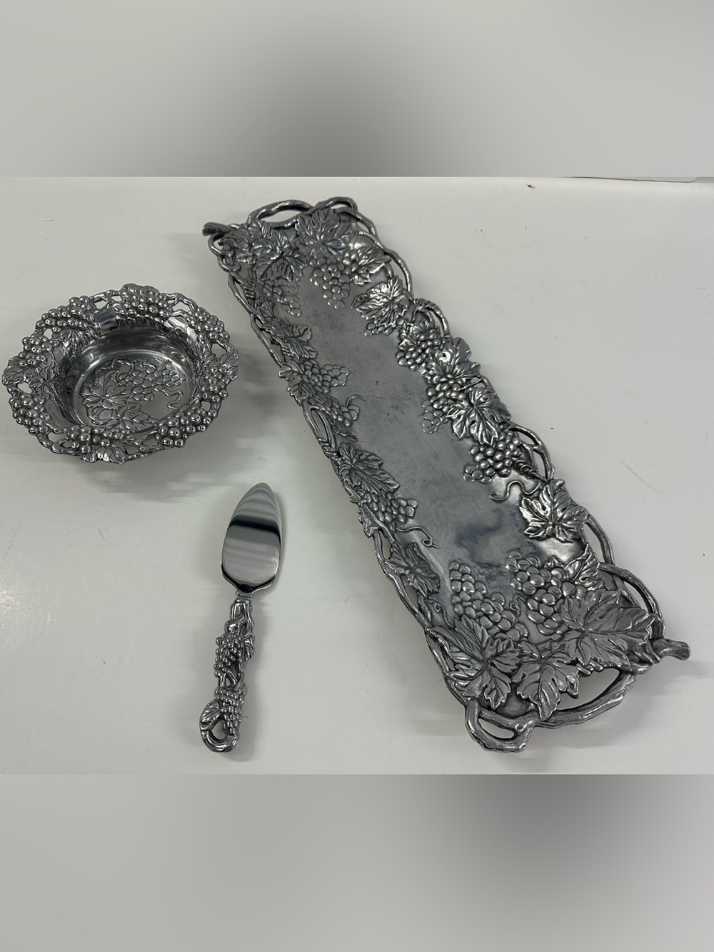 Arthur Court Silver Grape Motif Serving Tray, Wine Coaster & Server - set of (3)